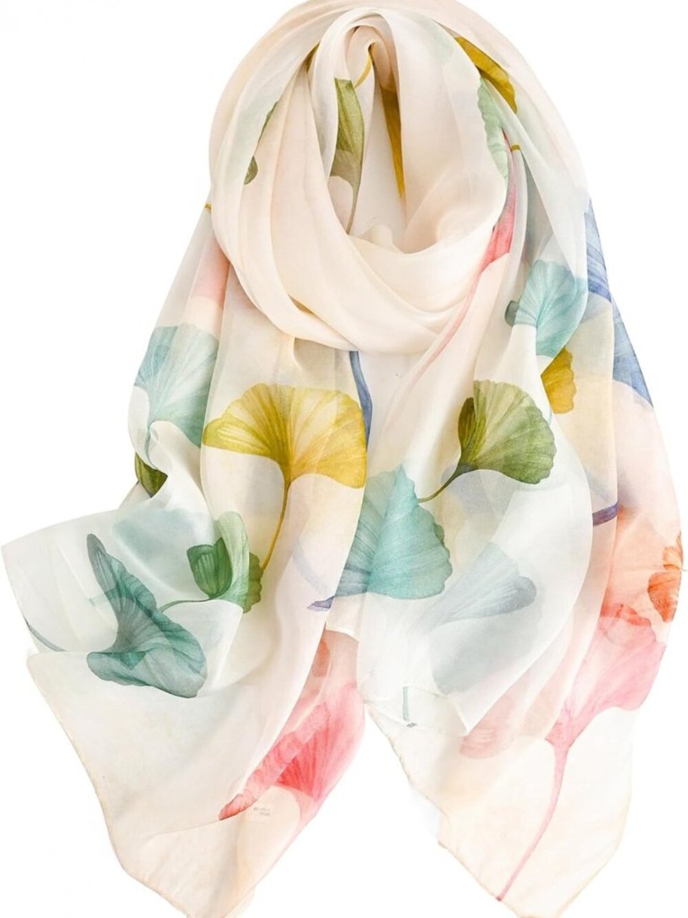 Luxurious 100% Mulberry Silk Floral Scarf Wrap - Lightweight Shawl for Women